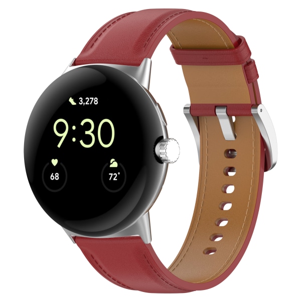 Klockarmband i äkta läder 20 mm Kompatibel med Google Pixel Watch 1/2 Röd