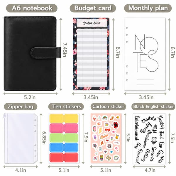 A6 ringpärm med budgetblad budgetplanerare Black Black