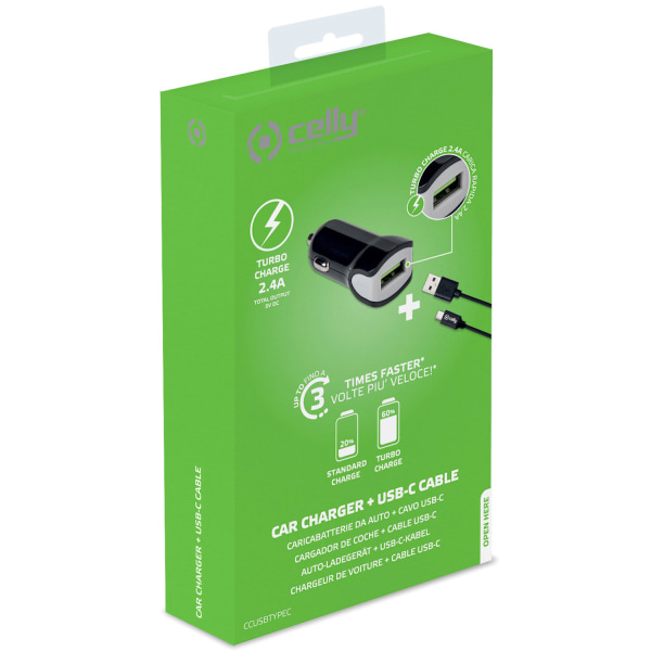 Celly Billaddare + USB-C-kabel 2,4A 12W