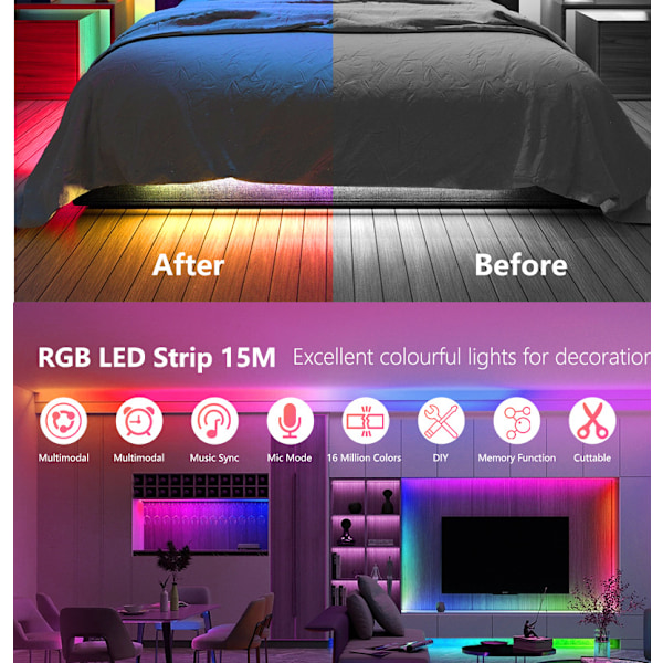 5M LED-ljusslinga med Bluetooth-appstyrning
