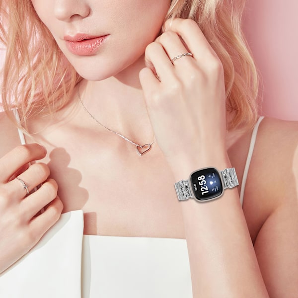 Funklende sommerfugl Fitbit Versa 3/4 rem med tre rhinsten Sølv