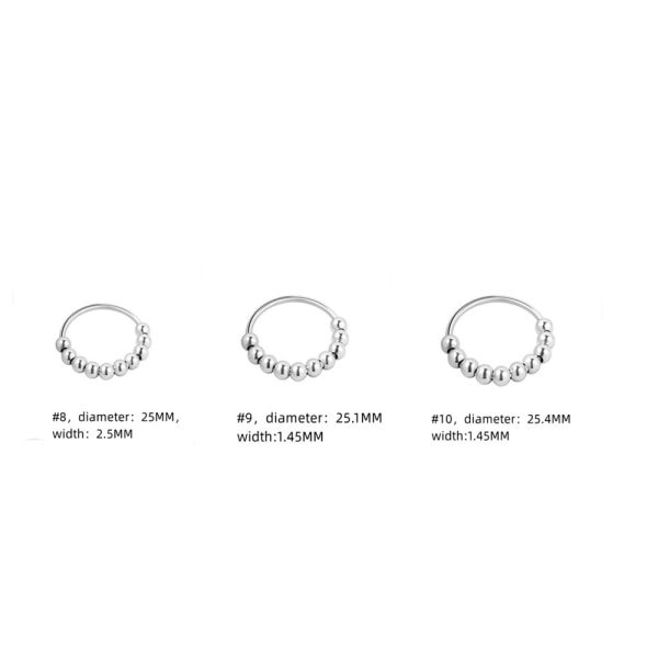 Anti-Stress Ringe med drejelige perler Sølv 3 størrelser 3-pak