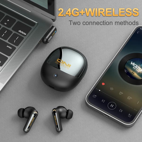 TWS Bluetooth-lurar True Wireless ANC Dual-mode 2.4G+Bluetooth 5.4 USB-C laddning Jieli AC7003D4 IPX4 ergonomisk passform lång batteritid Black Black
