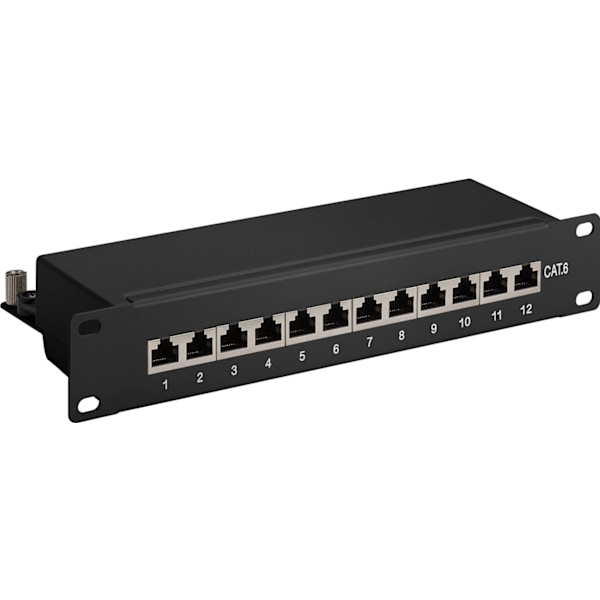 CAT 6 10-tums (25,4 cm) kopplingspanel, 12 portar Svart