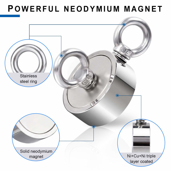 Neodymium magnet / fiskemagnet 65 kg klæbekraft 10 meter reb