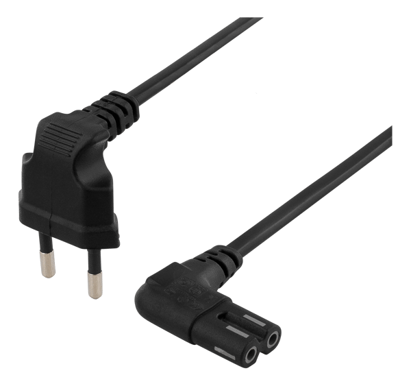 Ungrounded device cable 3m angled CEE 7/16 IEC 60320 black