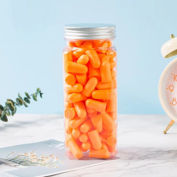 Støjreducerende ørepropper (60 par) med etui af aluminium Orange Orange
