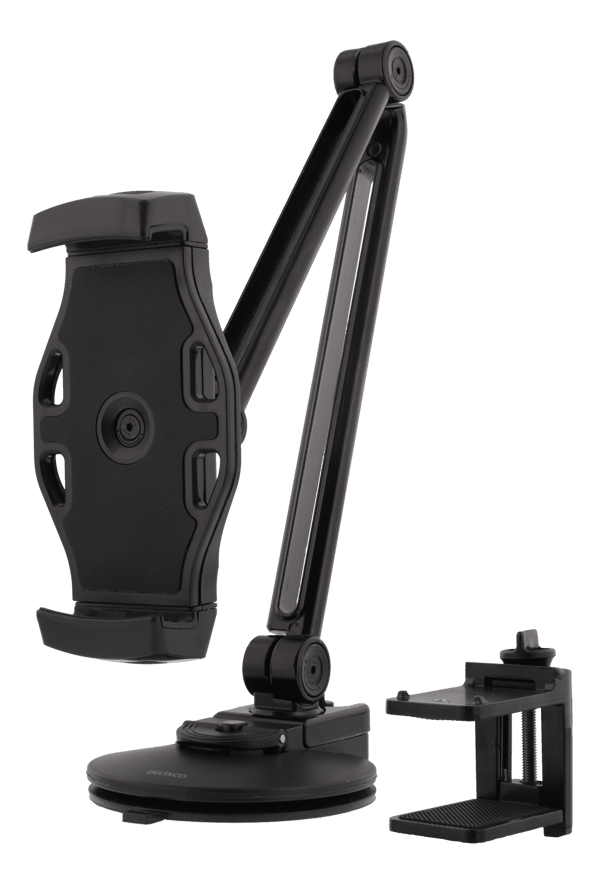 2-in-1 smartphone/tablet stand, suction cup, clamp, black