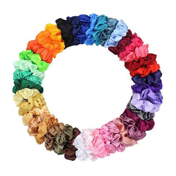 Satin Scrunchies til Håret, 40 Stk. Farverige Hårelastikker Sæt