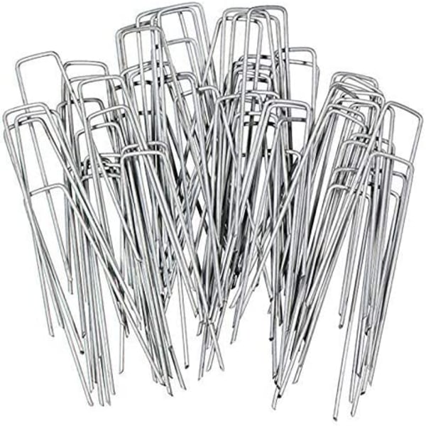 INF 100 st U-formade förankringspinnar för trädgård Silver