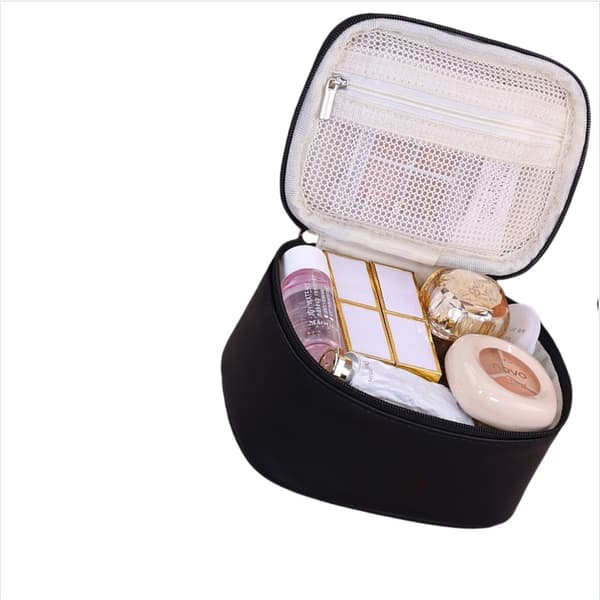 Mini Sort PU Makeup Taske - Bærbar Lille Kosmetik Organizer