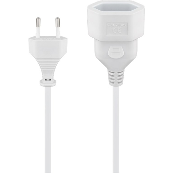 Förlängningskabel Europlug, 5 m, vit