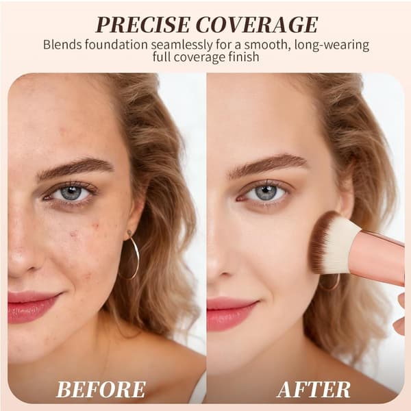 Flat Top Foundation Brush 2-pak til flydende foundation og BB-creme - bløde syntetiske børster til fejlfri buffing Pink Pink