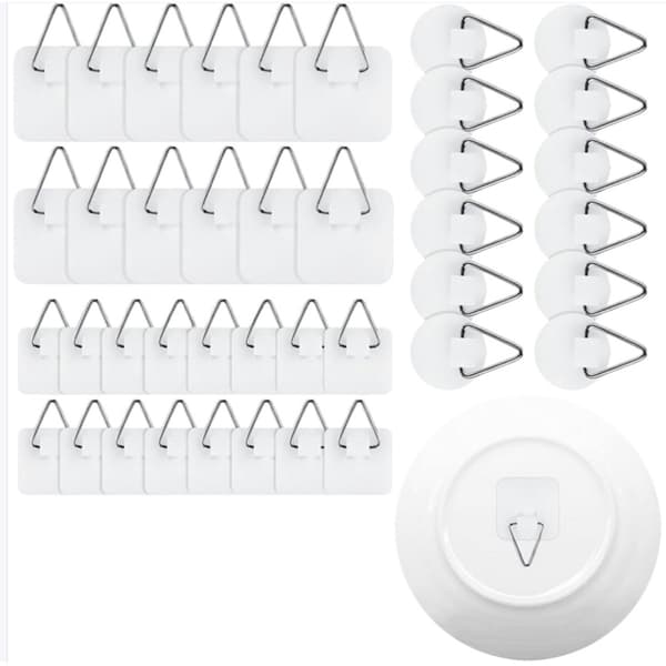 Självhäftande tallrikskrokar osynlig upphängning för restaurangväggar triangulär transparent design 30-pack ingen borrning
