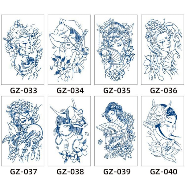 Tillfällig tatueringsdekal, blå blommig design 2