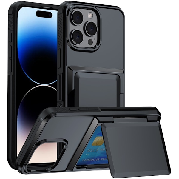 Suojakotelo korttitelineellä iPhonelle - musta iPhone 16 Plus