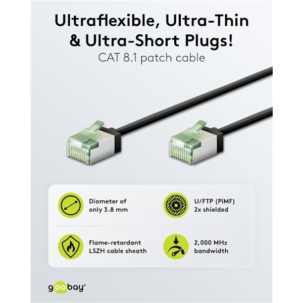 Ultraflexibel patchkabel CAT 8.1, slim, U/FTP, svart