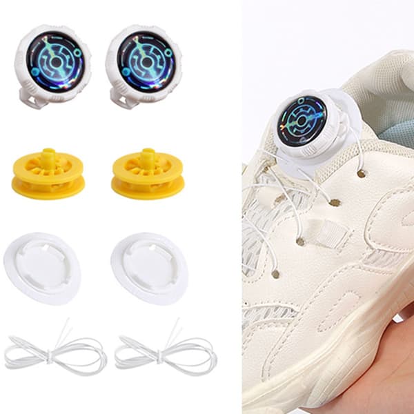 Automatic Rotating Shoelace Buckle 2 - 4-Piece Set | Quick Lock No-Tie Shoelace System White White
