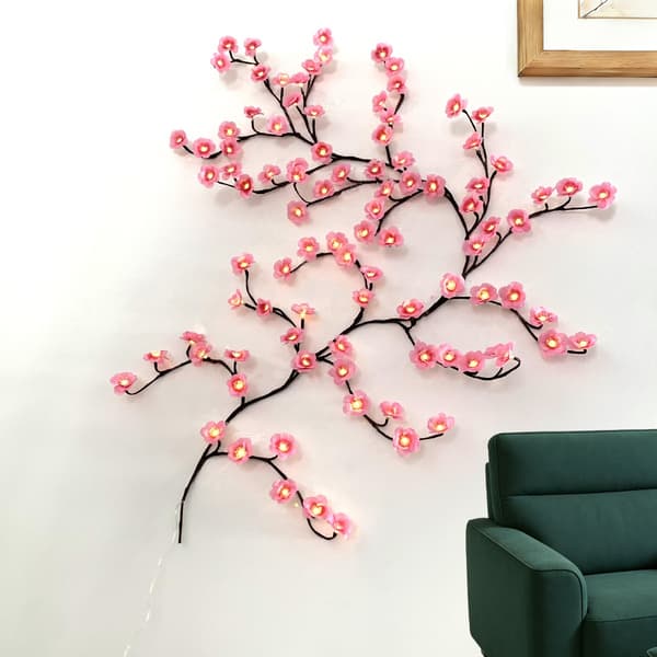 LED-lysgren med kirsebærblomster, 48 silkestofsblomster, bøjelig gren og 8 lysfunktioner 1.2m 1.2m