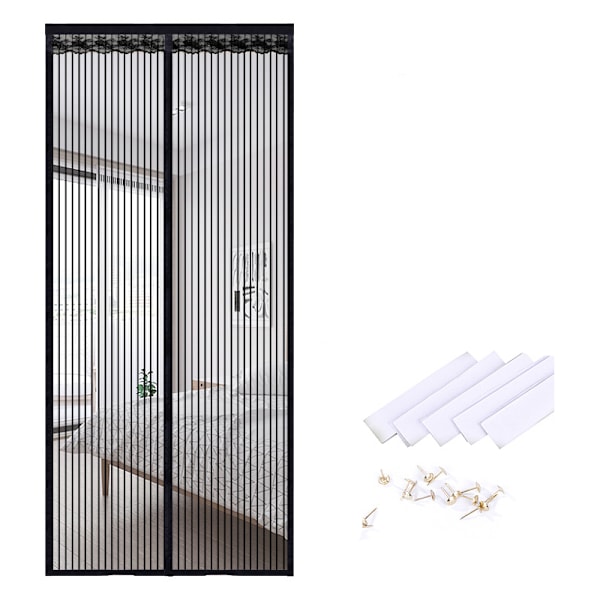 Magnetiskt skärmdörrgardin, randig polyester, 9 par spännen, 80 cm x 200 cm