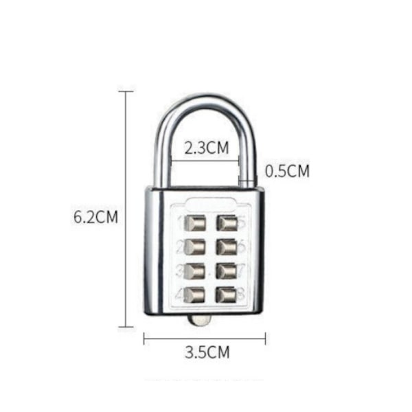 8-cifret bærbar mekanisk belagt kombinationslås Sølv 35mm/6.1 x 3,5 x 1.1 cm
