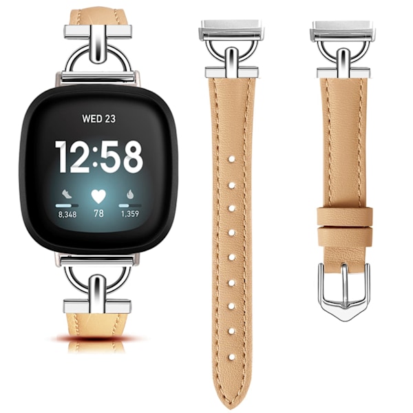 Rem i ægte læder til Fitbit Versa 3/4/Sense - Khaki