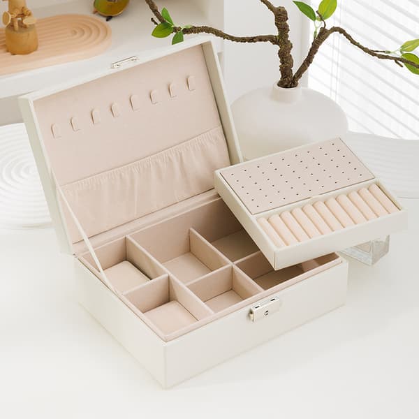 Smykkeskrin - Dobbeltlags arrangør med lås White White