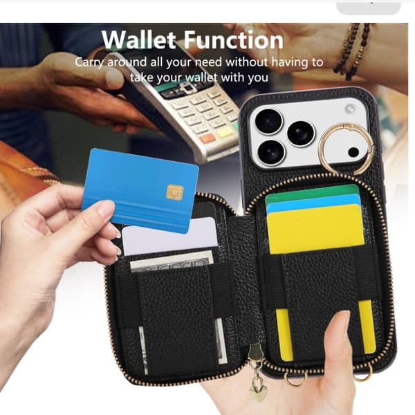 Stilfuld Lychee Tekstur PU Læder Crossbody Wallet Case kompatibel med iPhone 16 Pro