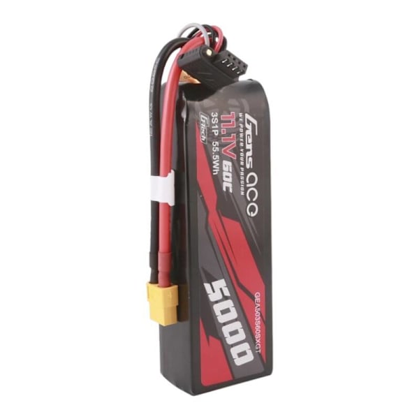 Gens ace G-Tech 5000mAh 11,1V 60C 3S1P Lipo i kort størrelse med XT60-stik