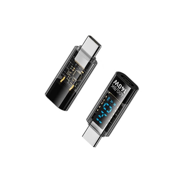 140W USB-C Hun til USB-C Han Adapter med Digital Display - Transparent Sort (2 stk)