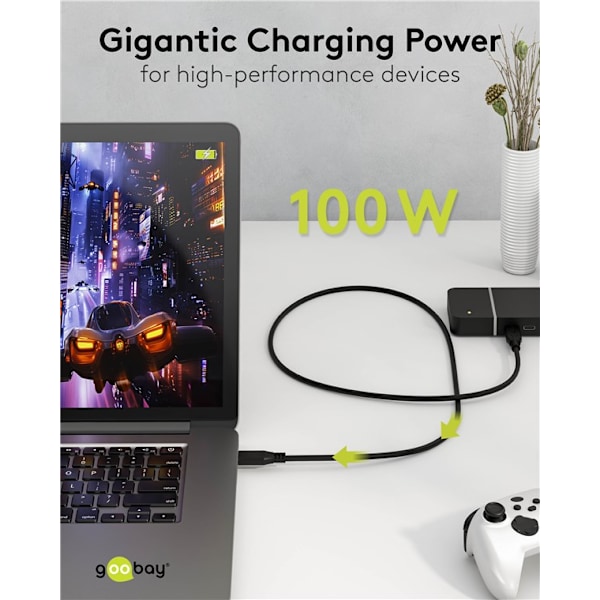USB-C™-kabel, USB4™, 100 W, 40 Gbit/s, Power Delivery, 2 m