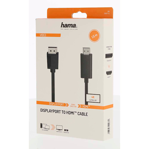 HAMA Kabel DisplayPort-HDMI 4K 1.5m Svart
