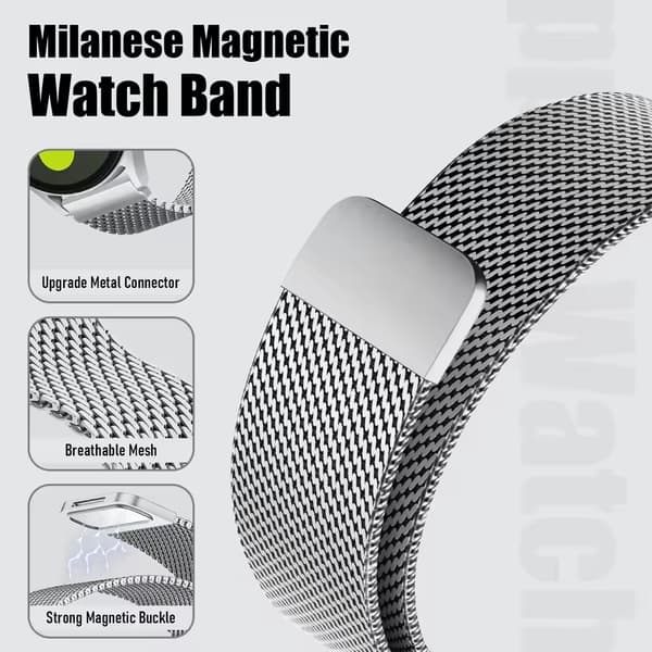 Milanese Loop -kellon ranneke älykelloille Silver 20 mm Silver 20 mm