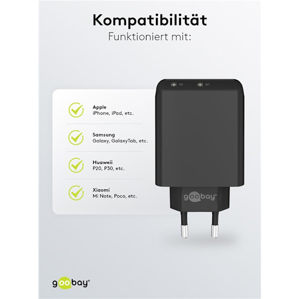 USB-C™ PD dobbelt hurtigoplader (36 W) sort