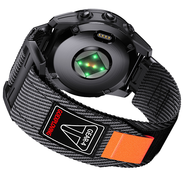 Quick Release 26mm Vævet Nylonrem til Garmin-ure Sort+grå