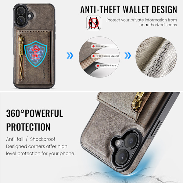 2-in-1 magneettinen puhelinkotelo iPhone 16 Prolle - Kahvi