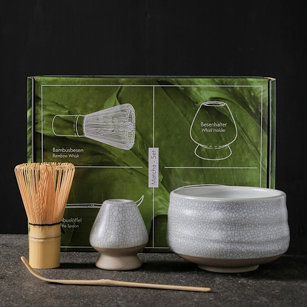 Matcha Visp Set CT Fyra Delar - Vit Crackle Glasyr