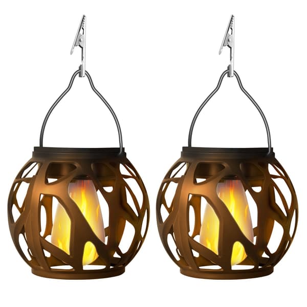 Solar Flame Effect Hängande Lyktor - 2 Pack, Utomhus Trädgårdsdekor