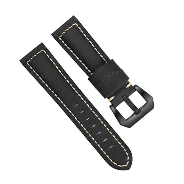 Klockarmband i äkta läder Svart 22 mm