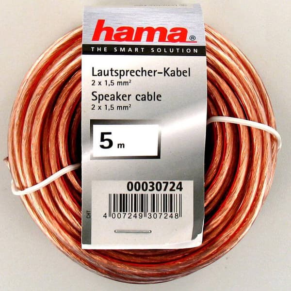 HAMA Kaiutinkaapeli 2x1.5mm2 Läpinäkyvä 5m