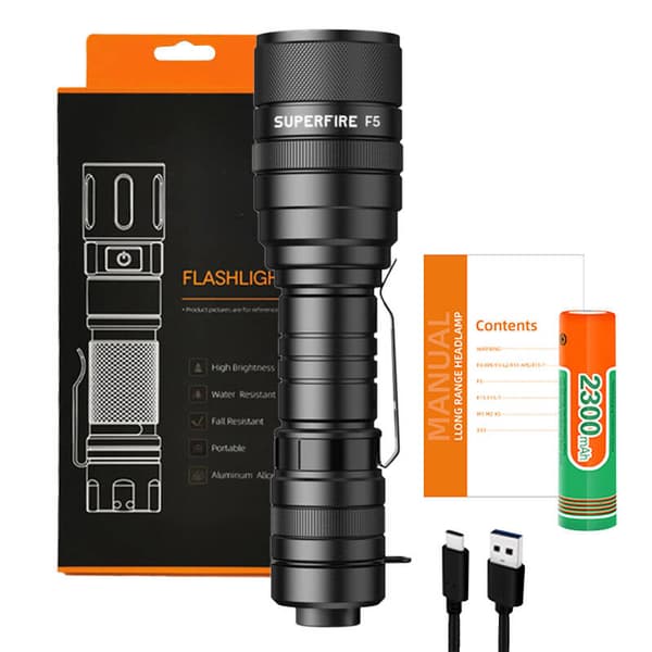 Ficklampa Superfire F5, 1100lm, USB