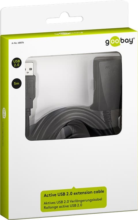 Aktiv USB-förlängningskabel, 5 m, svart