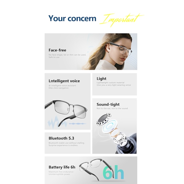 Smart Touch Oversættelse Bluetooth Briller