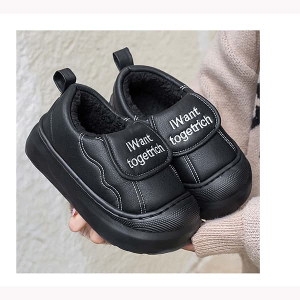 Vattentäta Vintertofflor i PU-läder med Fleece-foder och Tjock Sula Black 40 Black 40