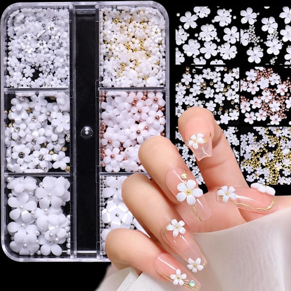 3D blomster Nail Art Charms Hvid