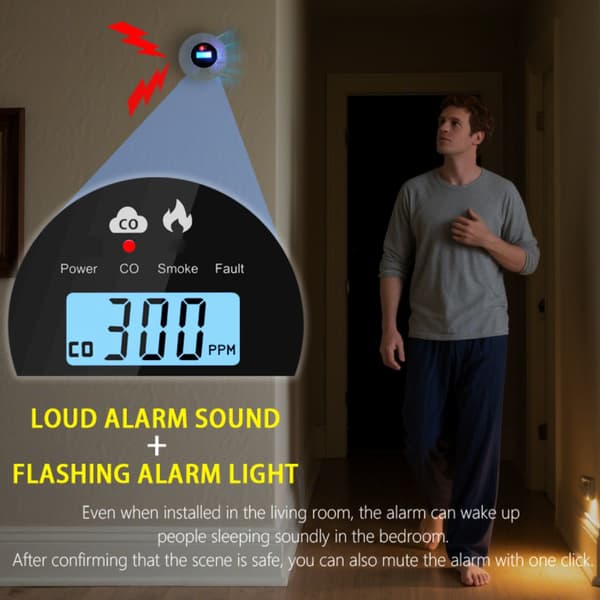 Rök- och kolmonoxiddetektor - Elektrokemisk sensor & 90dB Alarm