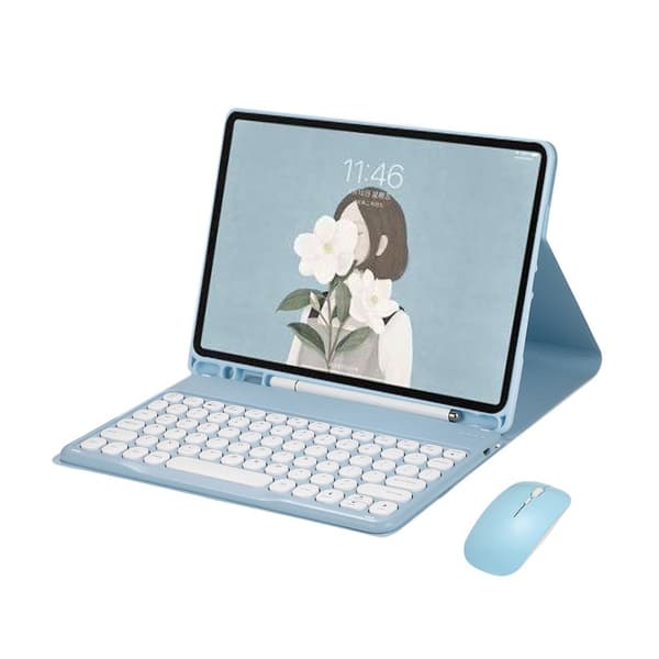 Sky Blue Bluetooth Tangentbordsfodral + Bluetooth Mus - Kompatibelt med Samsung Galaxy Tab S8 Ultra 14.6 tum