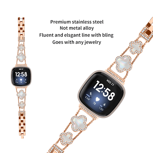 Cloverlink-armband för Fitbit Versa 3/4/Sense 2 Rose guld