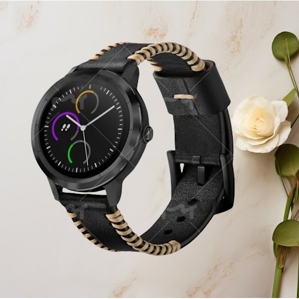 Premium læderrem til Garmin Vivoactive 3/HR (20 mm) Sort
