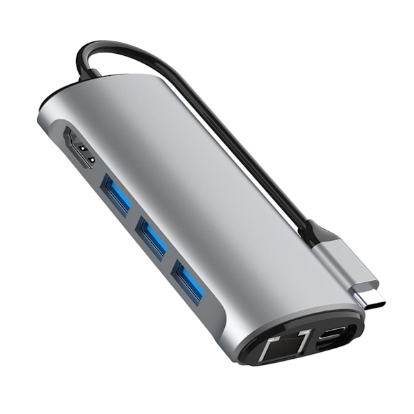 8-i-1 Typ-C-hubb med flera portar, HDMI, RJ45, SD/TF-kortläsare